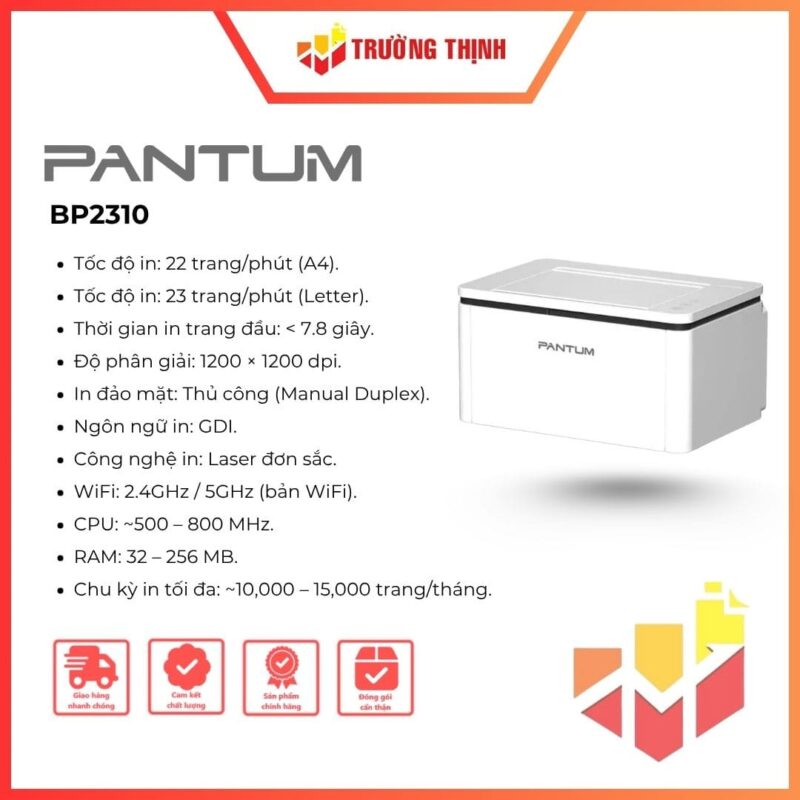 Máy in đen trắng 1 mặt Laser đơn năng Pantum BP2310 chính hãng