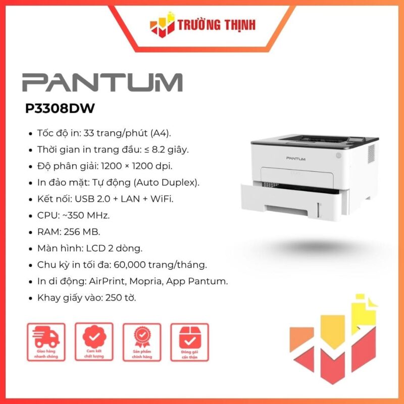 Máy in Laser đen trắng hai mặt đơn chức năng Pantum P3308DW