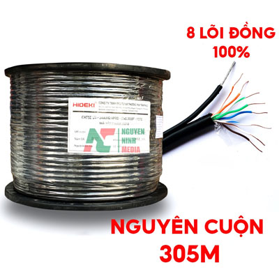 CÁP MẠNG Hideki UTP 5e BC 305m (8 lỗi đồng, đen, Vỏ PE)