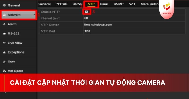 Hướng dẫn cài đặt cập nhật thời gian tự động camera trên đầu ghi hình