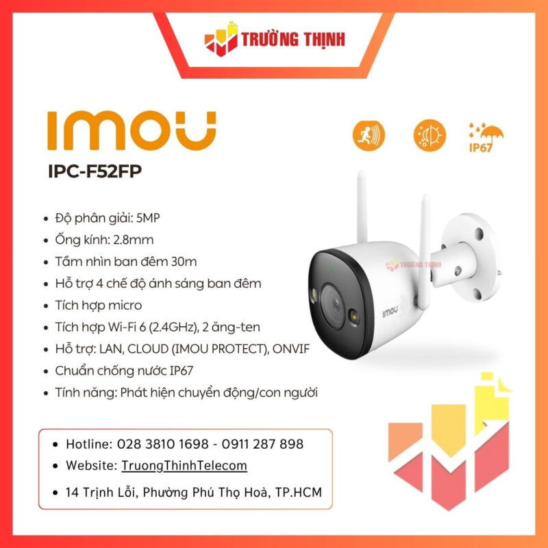 Camera WiFi thân cố định 5MP IMOU IPC-F52FP