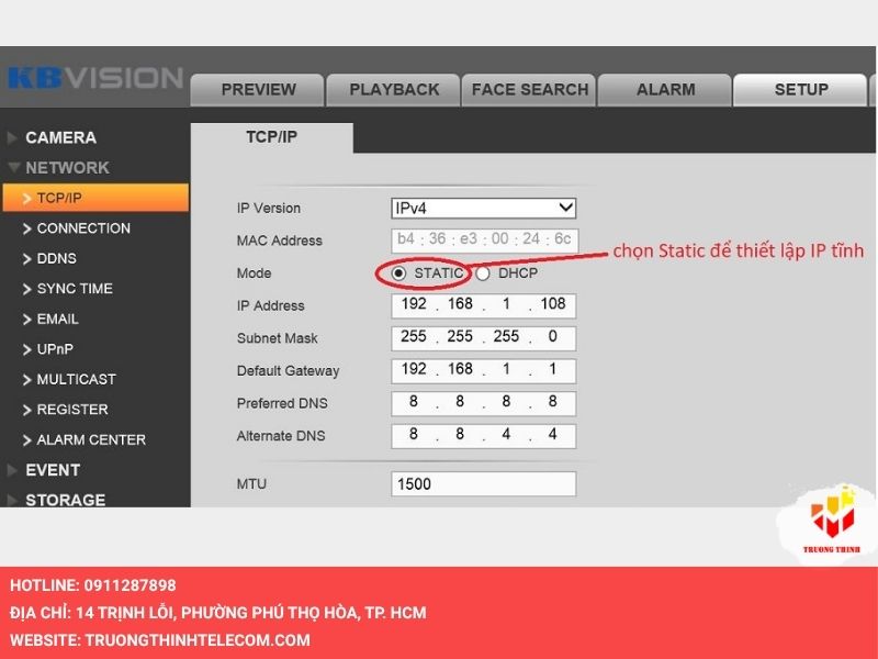 Điền đầy đủ IP Address cho camera KBVision