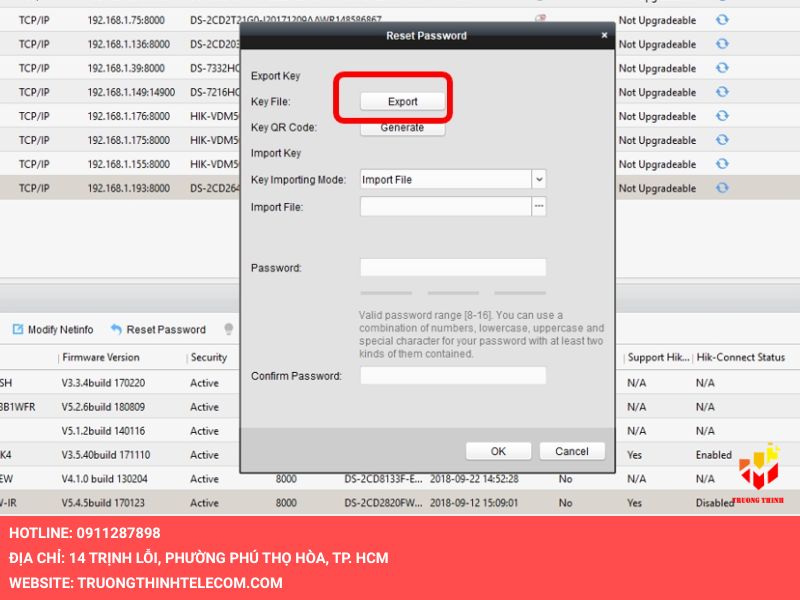 Nhấn Forgot Password rồichọn nút Export