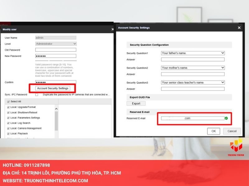 Nhấp Account Security Settings