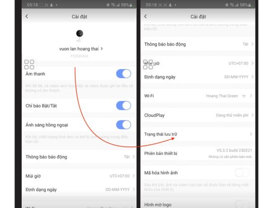 Chọn Trạng thái lưu trữ để vào mục quản lý thẻ nhớ