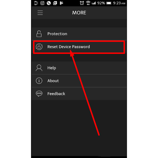 Chọn mục reset mật khẩu của thiết bị