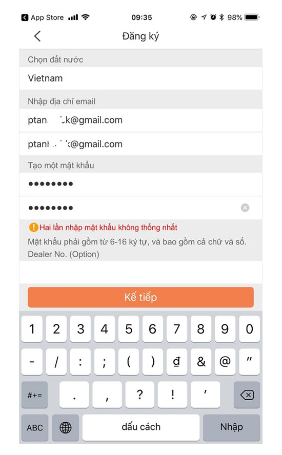 Nhập thông tin người dùng