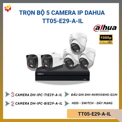 Lắp đặt trọn bộ 5 camera IP Dahua TT05-E29-A-IL 2MP Dome