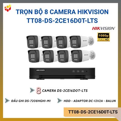 Trọn bộ 8 camera Hik TT08-DS-2CE16D0T-LTS 2MP HDTVI