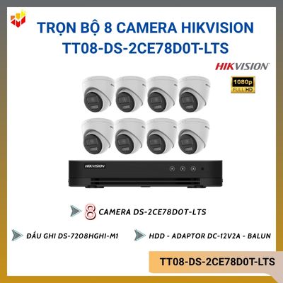 Trọn bộ 8 camera Hik TT08-DS-2CE78D0T-LTS HDTVI 2MP