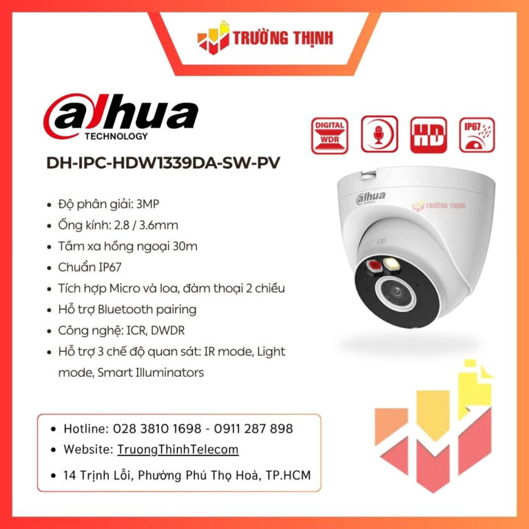 Camera Wifi Turret 3MP DAHUA DH-IPC-HDW1339DA-SW-PV