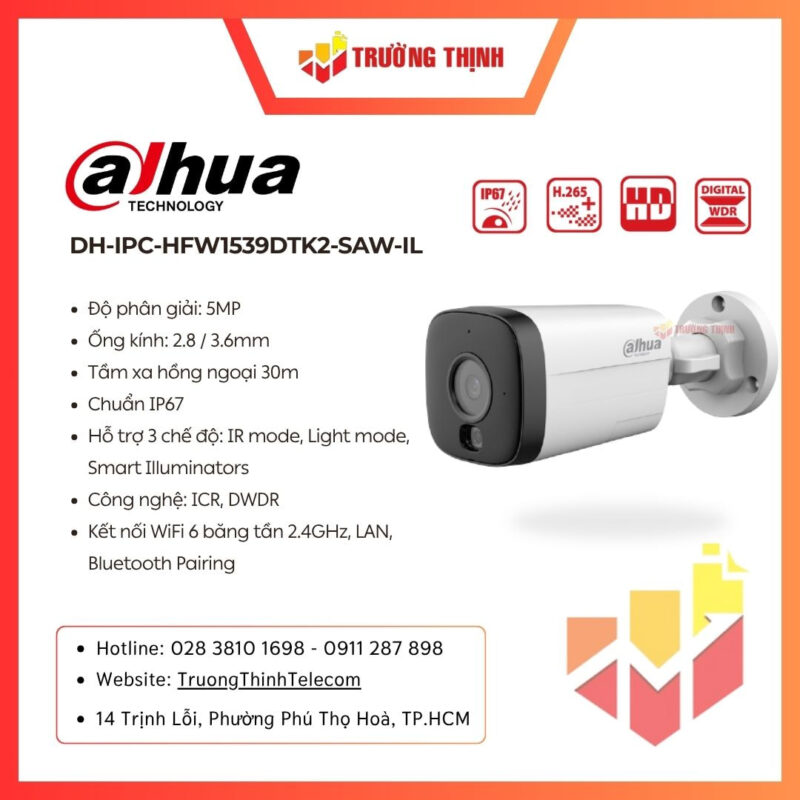 Camera Wifi 5MP DAHUA DH-IPC-HFW1539DTK2-SAW-IL