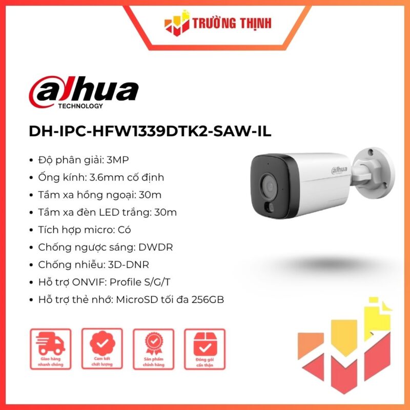 Camera IP Wifi DAHUA DH-IPC-HFW1339DTK2-SAW-IL 3MP