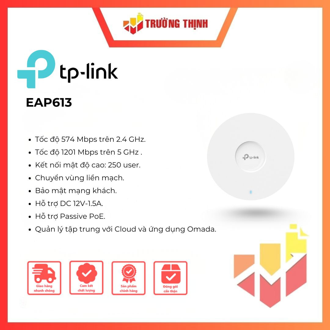 Access Point Gắn Trần WiFi 6 Băng Tần Kép AX1800 TP-Link EAP613