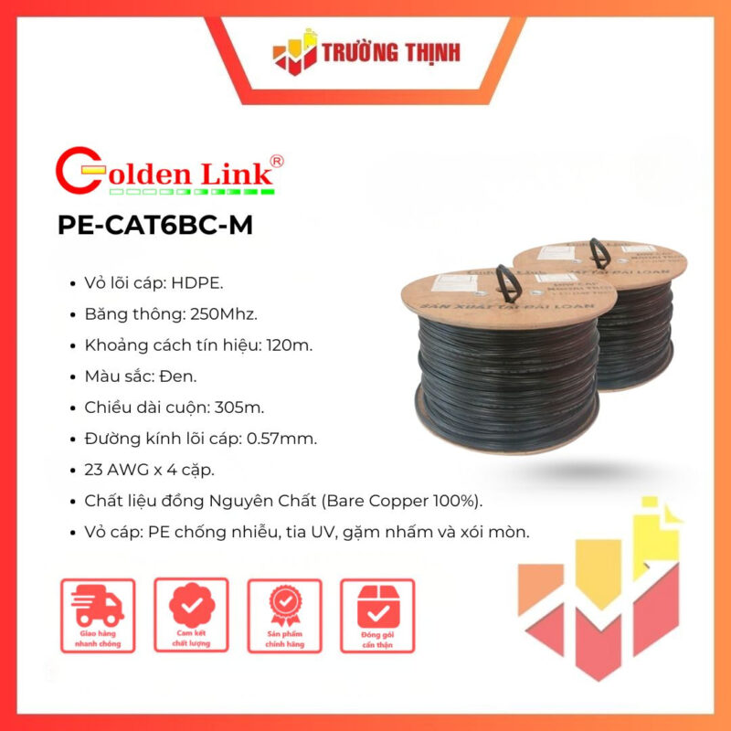 Cáp Mạng CAT6 Ngoài Trời Golden Link 305m (PE-CAT6BC-M)