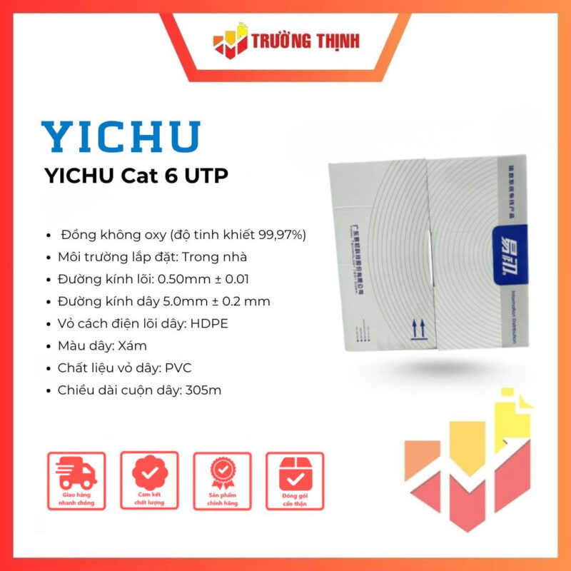 Cáp mạng YICHU Cat 6 UTP đồng nguyên chất 305m YICHU-C6-UTP-CU