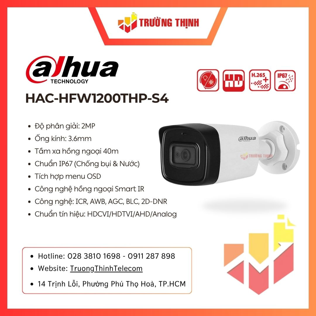 Camera Dahua HAC-HFW1200THP-S4 HDCVI 2MP Full HD