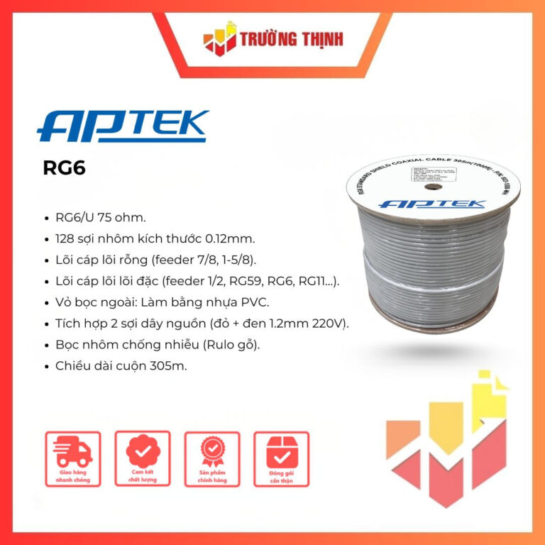 Cáp đồng trục kèm đôi dây nguồn APTEK RG6 - 305m giá tốt