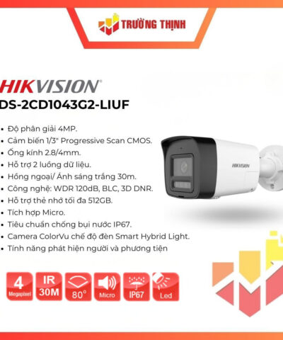 Camera IP thân trụ 4MP Hikvision DS-2CD1043G2-LIUF