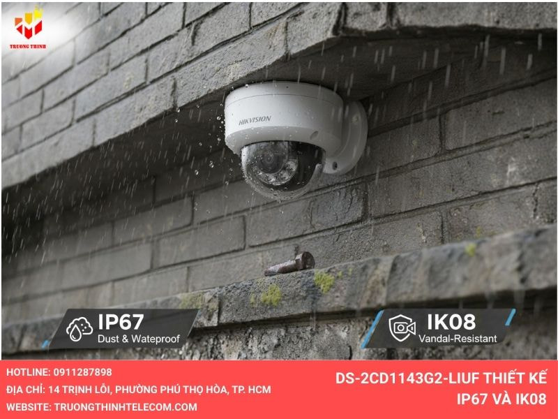 Camera Hikvision DS-2CD1143G2-LIUF chuẩn IP67 và IK08