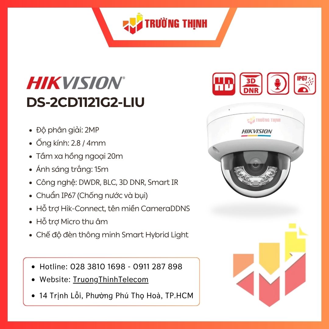 Camera Dome IP Hikvision 2MP DS-2CD1121G2-LIU