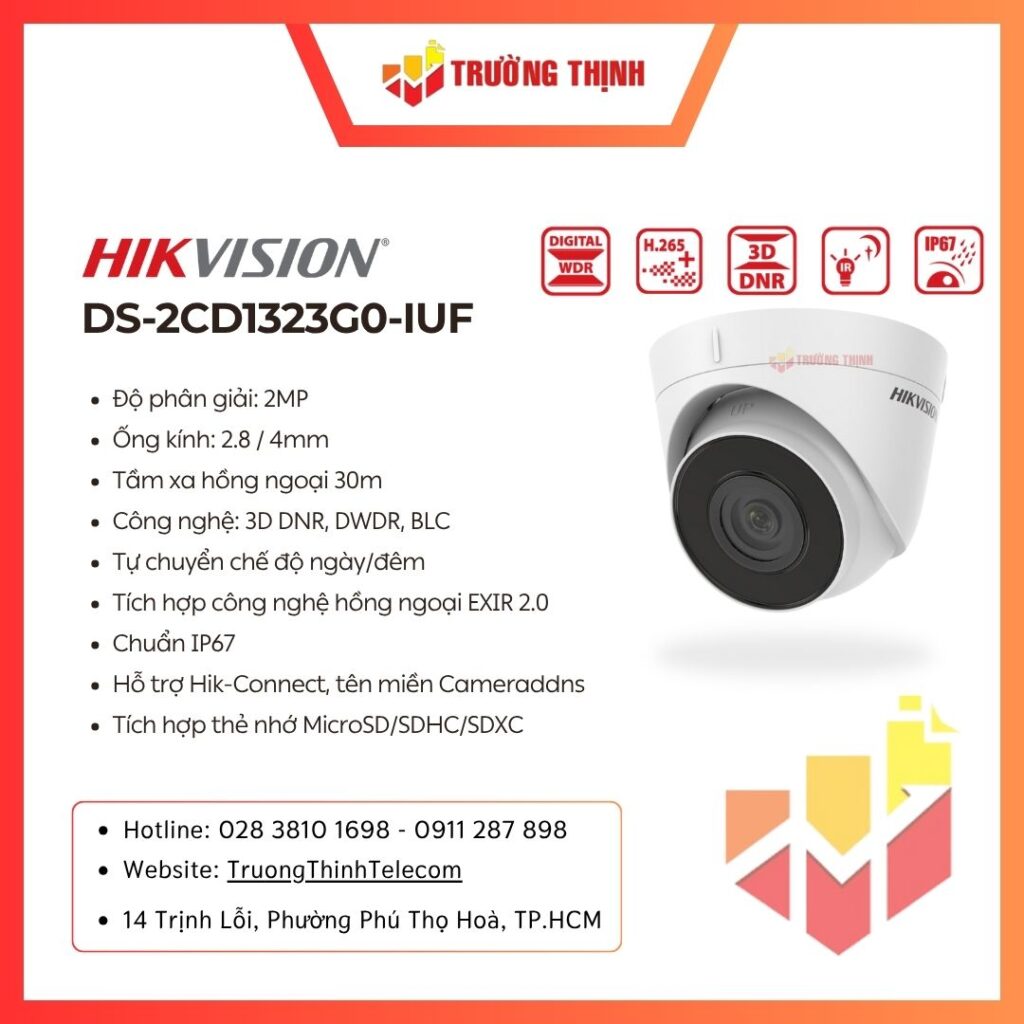 Camera Dome IP 2.0MP HIKVISION DS-2CD1323G0-IUF
