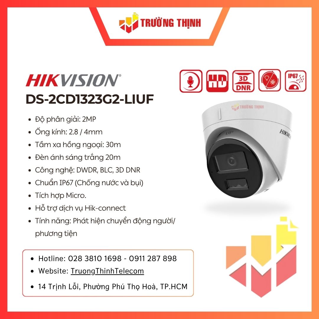 Camera Dome IP Hồng Ngoại HIKVISION DS-2CD1323G2-LIUF 2MP