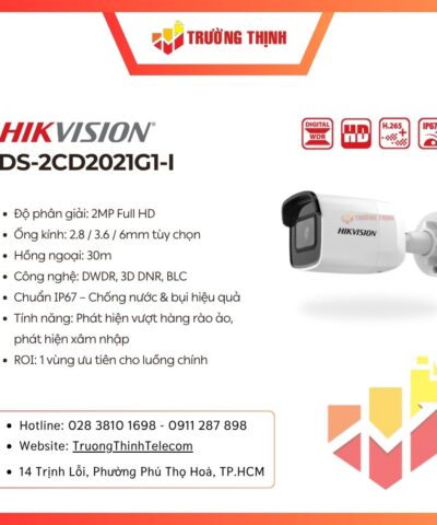 Camera thân trụ IP Hikvision DS-2CD2021G1-I 2MP