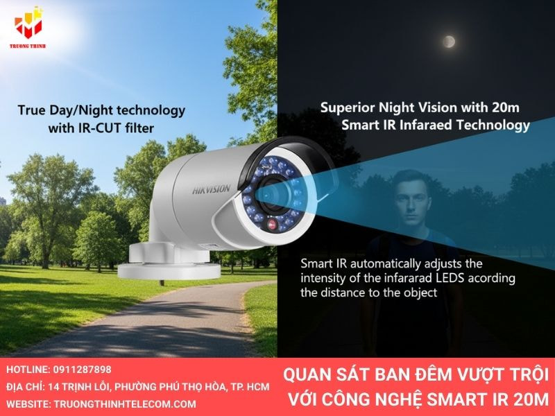 Quan sát ban đêm vượt trội với công nghệ hồng ngoại Smart IR 20m
