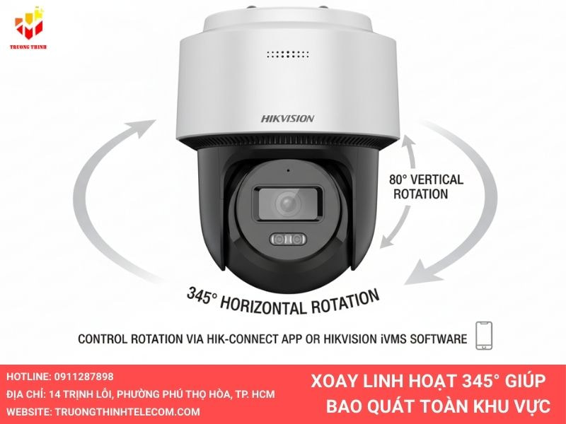 Camera Hikvision DS-2DE2C400MWG-E Xoay linh hoạt 345° giúp bao quát toàn khu vực
