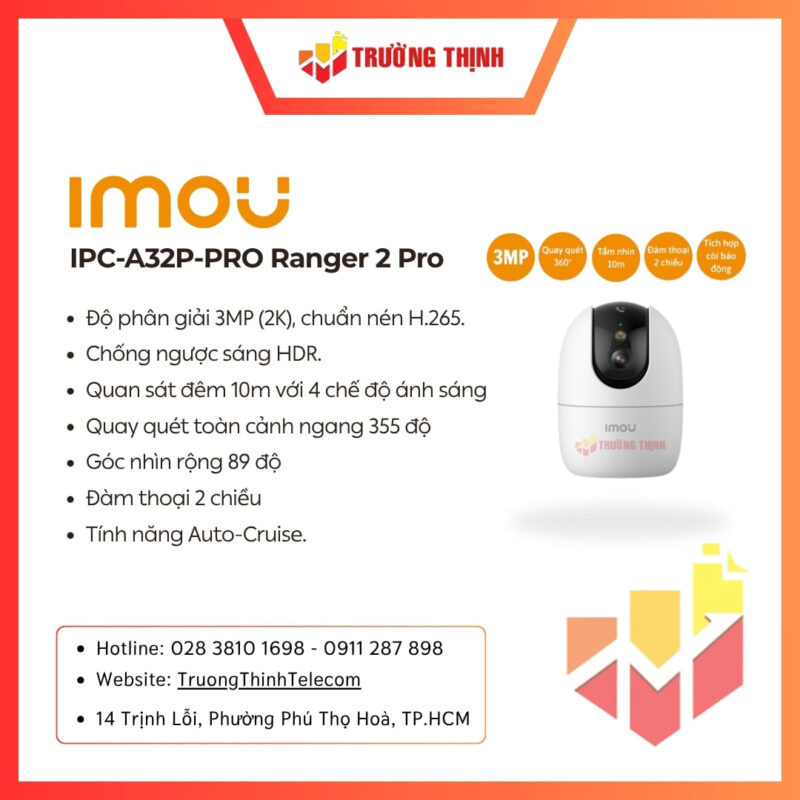 Camera wifi quay quét Imou IPC-A32P-PRO Ranger 2 Pro 3MP