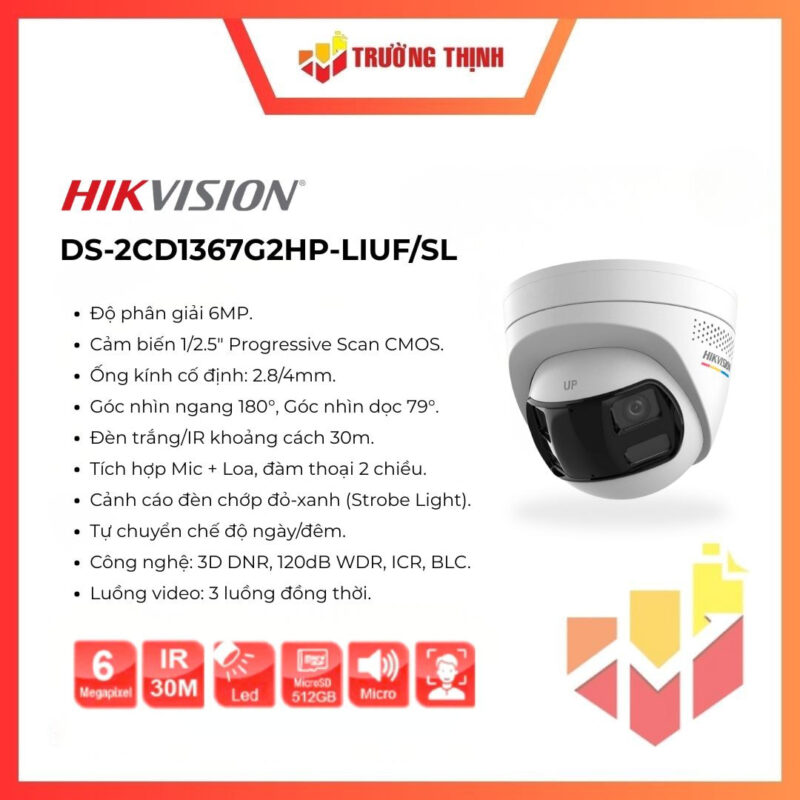 Camera Hikvision 6MP DS-2CD1367G2HP-LIUF/SL giá rẻ