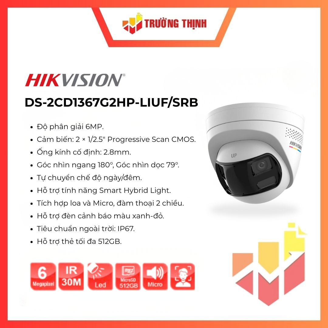 Camera Hikvision 6MP DS-2CD1367G2HP-LIUF/SRB