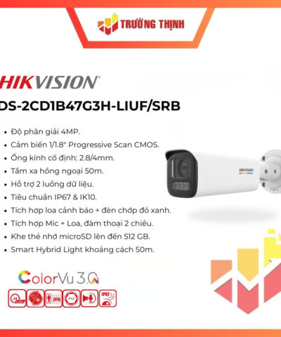 Camera quan sát Hikvision 4MP DS-2CD1B47G3H-LIUF/SRB ColorVu 3.0