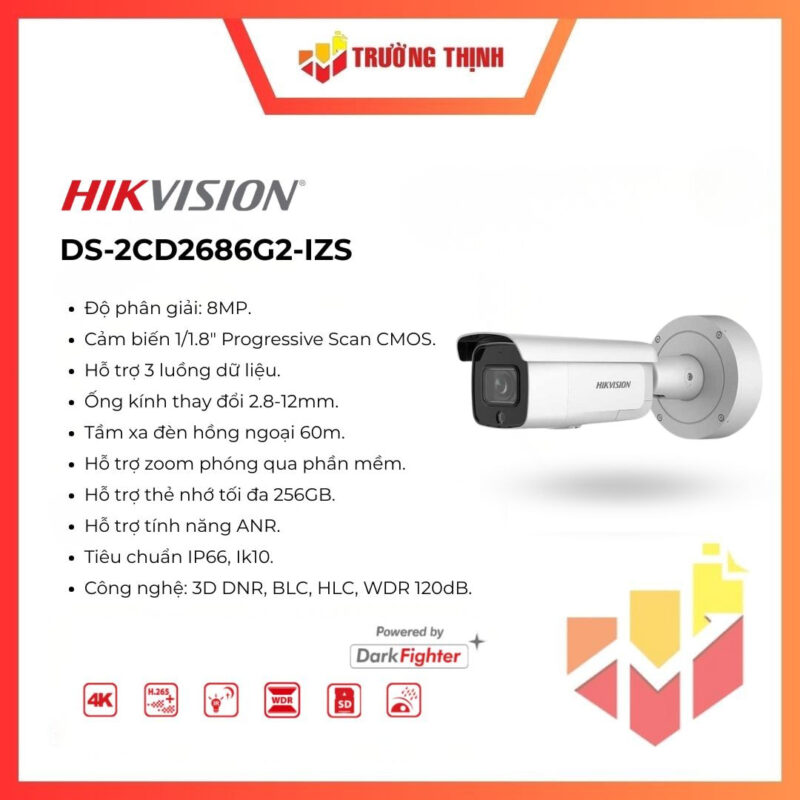 Camera IP Hikvision Acusense 8MP DS-2CD2686G2-IZS
