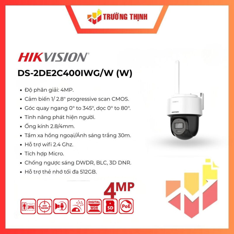 Camera IP wifi Hikvision 4MP DS-2DE2C400IWG/W (W)