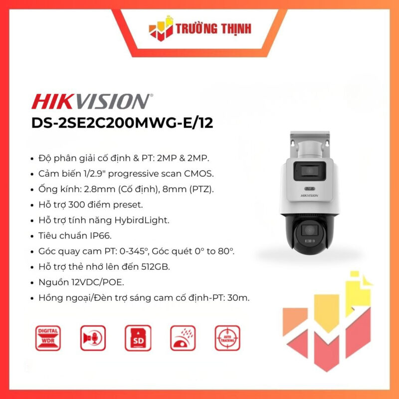 Bán camera IP PTZ Hikvision 2MP DS-2SE2C200MWG-E/12