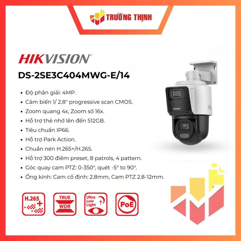 Camera IP PTZ Hikvision 4MP DS-2SE3C404MWG-E/14