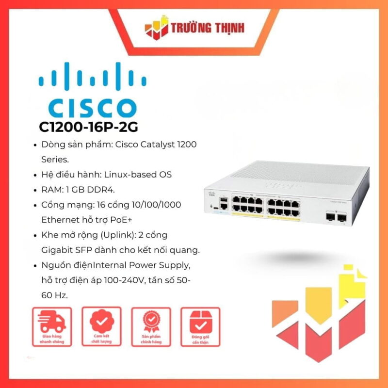 Switch Cisco Catalyst 1200 C1200-16P-2G 16 Port PoE+