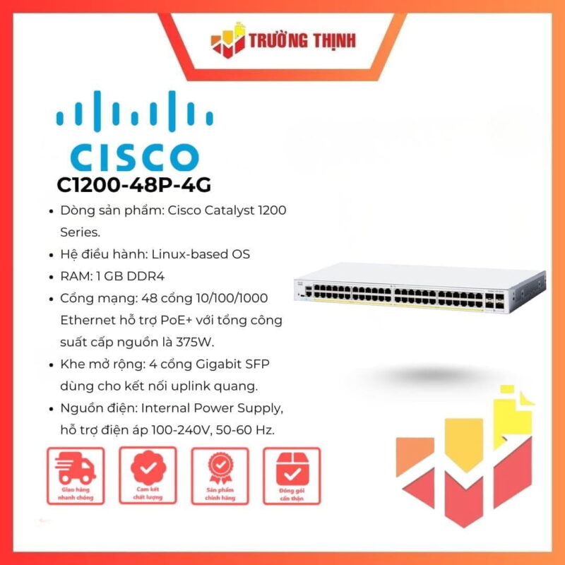 Switch Cisco Catalyst 1200 C1200-48P-4G 48 Port PoE+