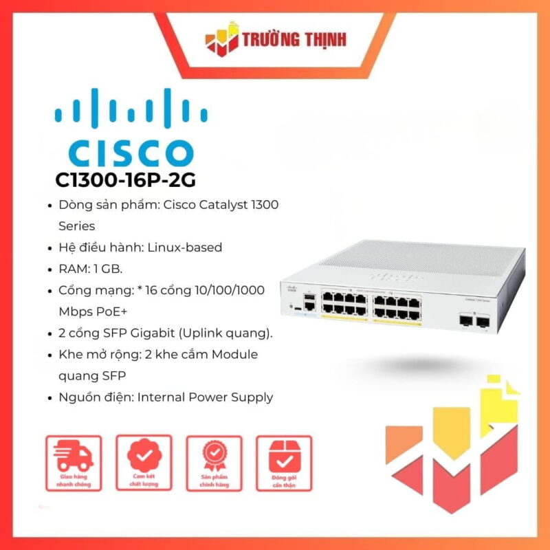 Switch Cisco Catalyst 1300 C1300-16P-2G 16 Port PoE+