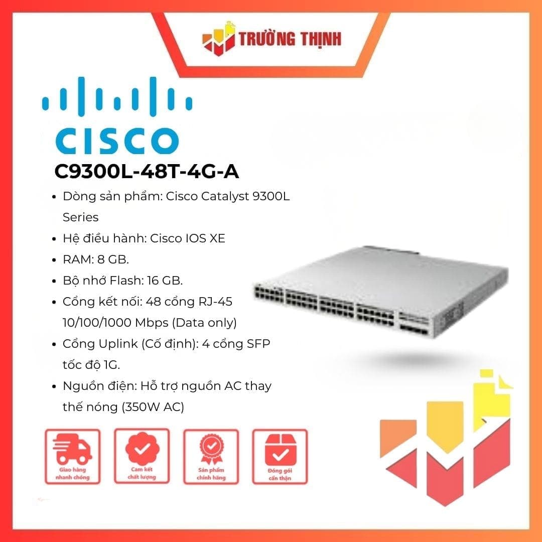 Cisco C9300L-48T-4G-A Catalyst 9300L 48-Port Switch, 4x1G Uplink
