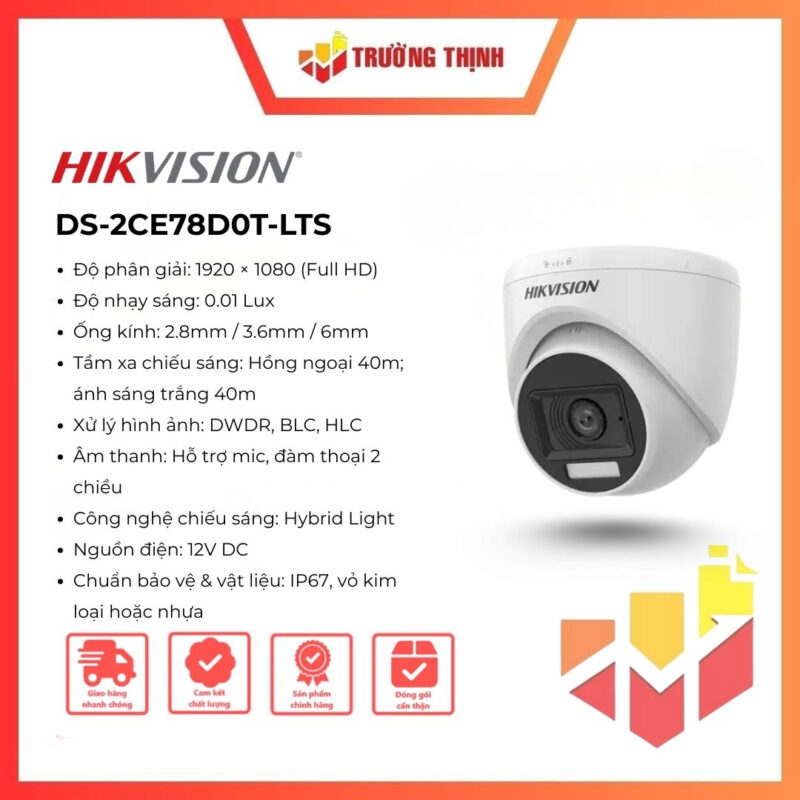 Camera Hikvision 2.0MP DS-2CE78D0T-LTS Đàm thoại 2 chiều
