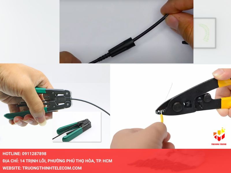 Đưa chuôi (nắp vặn) của đầu Fast Connector vào sợi cáp trước
