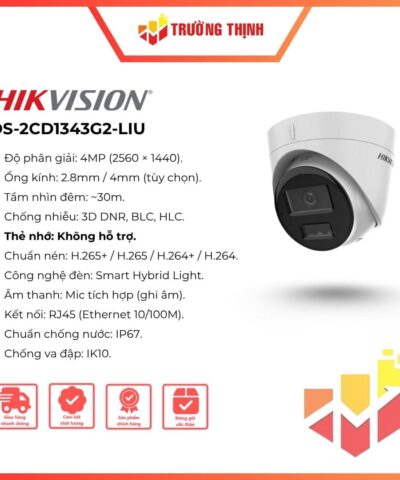 Camera IP Hikvision bán cầu 4MP DS-2CD1343G2-LIU chính hãng