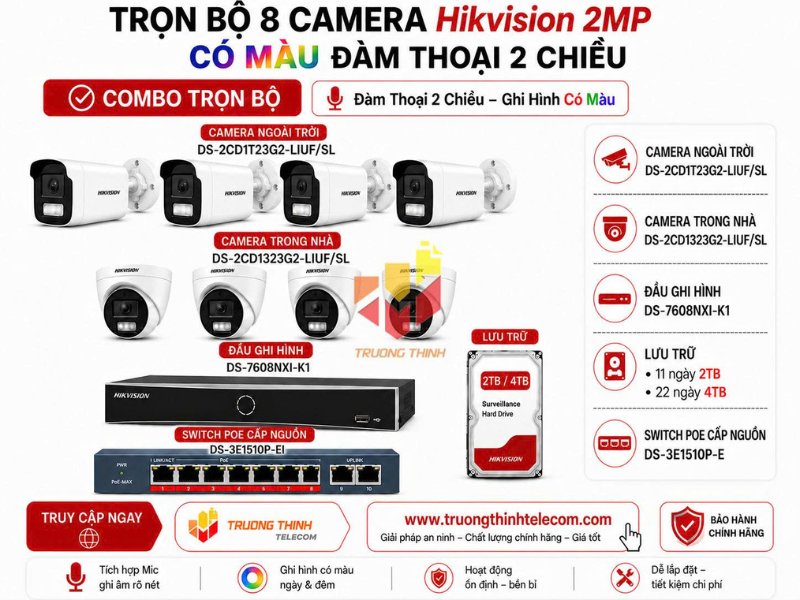 Gói 2: Bộ 8 camera 2MP Hikvision giải pháp kinh tế cho cụm sân lớn