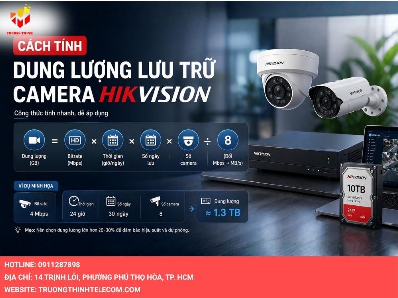 Công thức cách tính dung lượng lưu trữ camera Hikvision