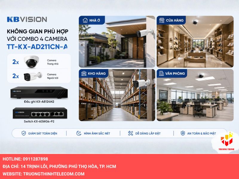 Không gian phù hợp với combo 4 camera Kbvision TT-KX-AD211CN-A