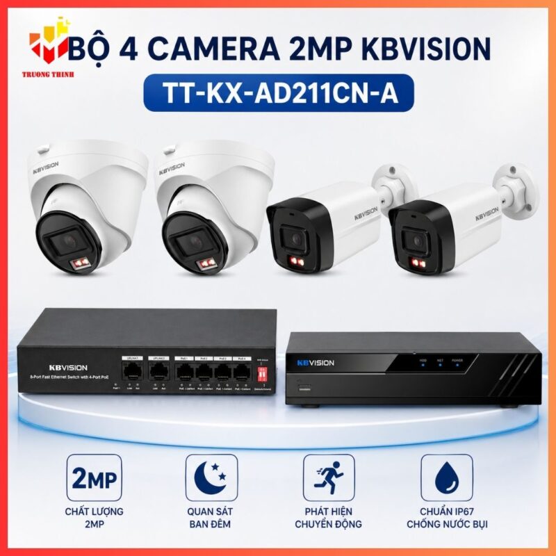 Trọn bộ 4 camera KBVision TT-KX-AD211CN-A 2MP Chính Hãng
