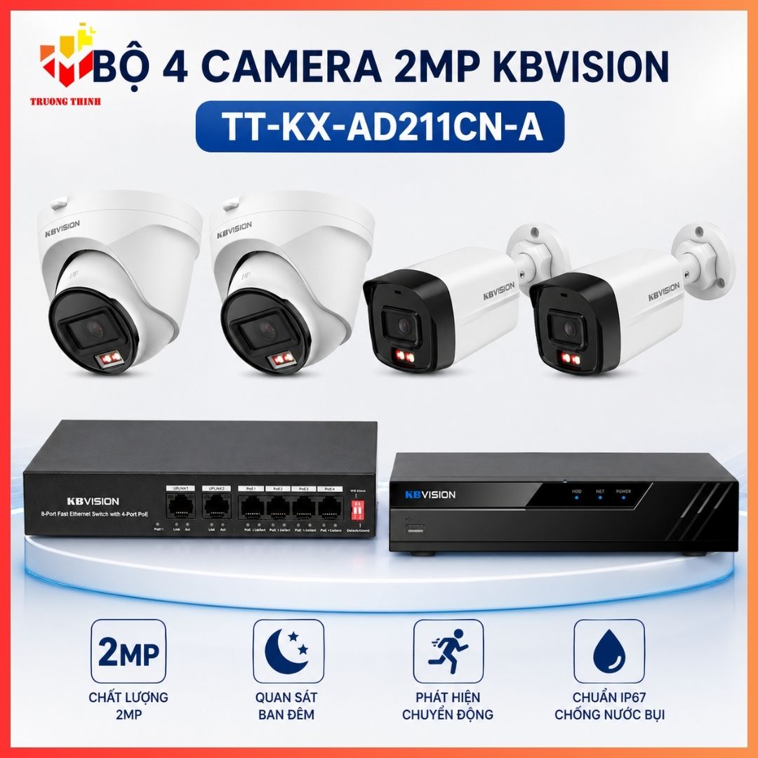 Trọn bộ 4 camera KBVision TT-KX-AD211CN-A 2MP Chính Hãng
